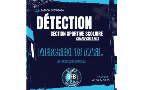 DÉTECTION SECTION SPORTIVE SCOLAIRE SAISON 2025/2026 - Collège Emile Zola